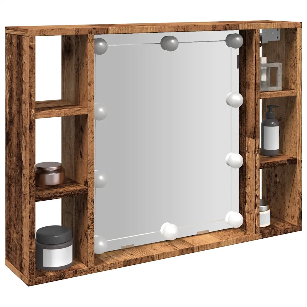 Mobile a Specchio LED Legno Antico 76x15x55 cm Multistrato CFW7953182