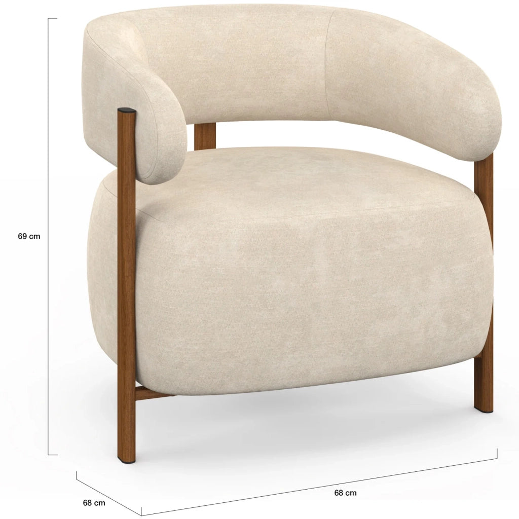 IDMarket - Poltrona ALBERT in tessuto chenille beige con gambe effetto noce