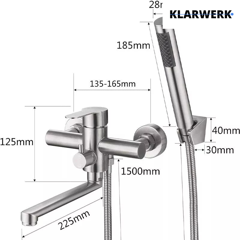 MAX| Miscelatore Catering a parete Argento | Rubinetto cucina professionale in acciaio inox con doccetta | Beccuccio piatto da parete per ristorante