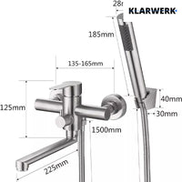 MAX| Miscelatore Catering a parete Argento | Rubinetto cucina professionale in acciaio inox con doccetta | Beccuccio piatto da parete per ristorante