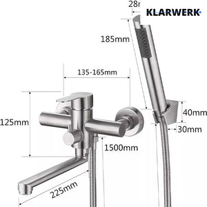 MAX| Miscelatore Catering a parete Argento | Rubinetto cucina professionale in acciaio inox con doccetta | Beccuccio piatto da parete per ristorante