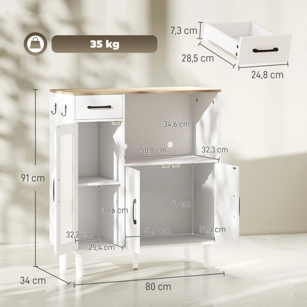 Cassettiera con ante e cassetti ¨C zephmum ¨C bianco e rovere 80x34x91 cm