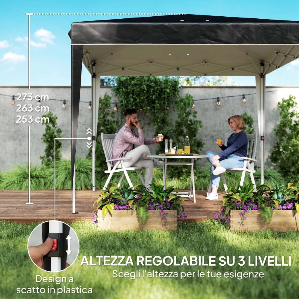 Gazebo da Giardino 300x300x273 cm per 6-9 Persone ad Altezza Regolabile in Metallo e Tessuto Oxford Nero