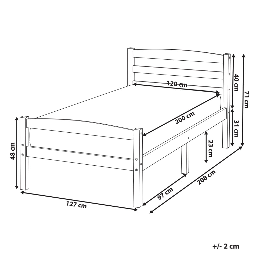 Letto matrimoniale in legno di pino chiaro 120 x 200 Testiera a doghe minimalista