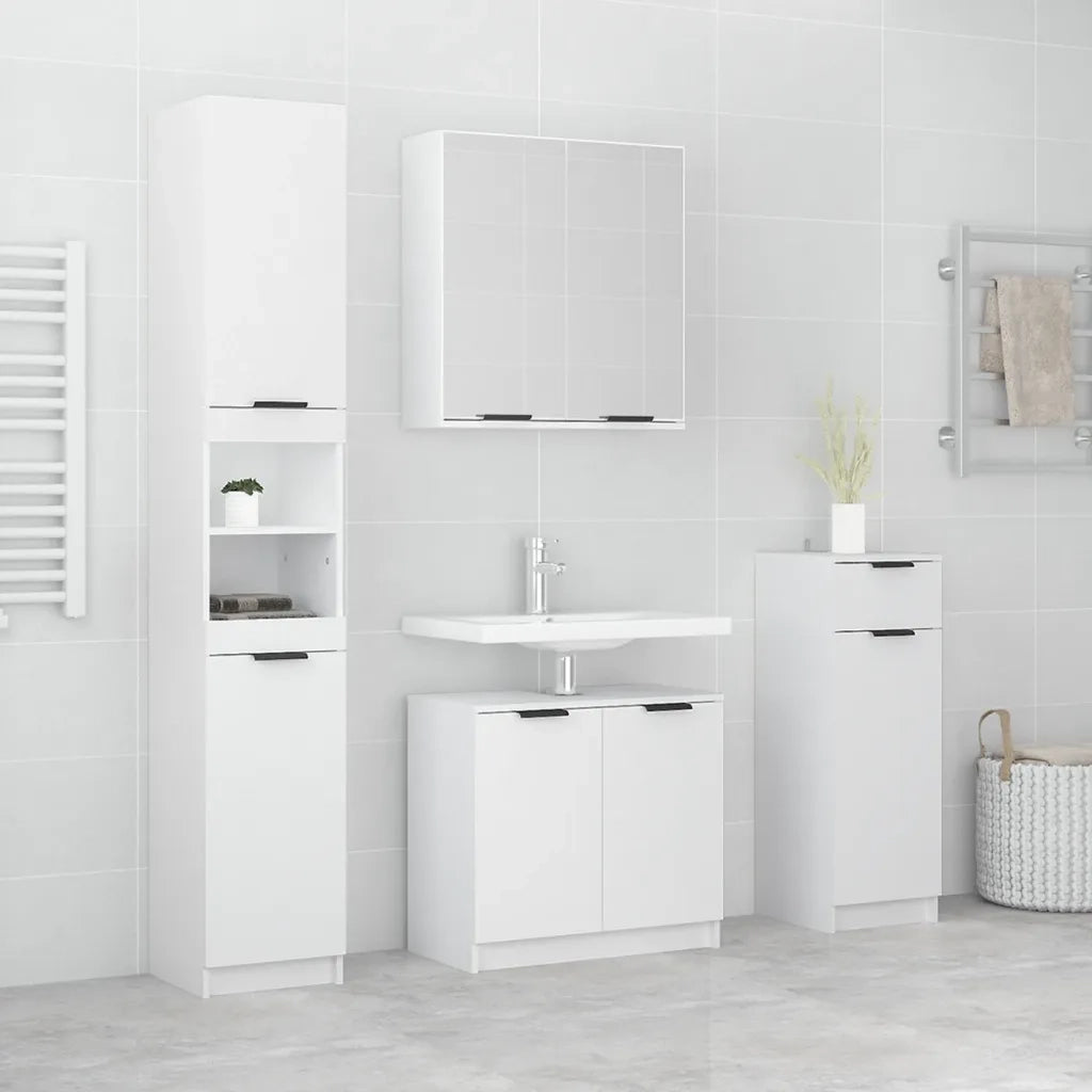 Set di Mobili da Bagno | Armadio da bagno 4 pz Bianco in Legno Multistrato