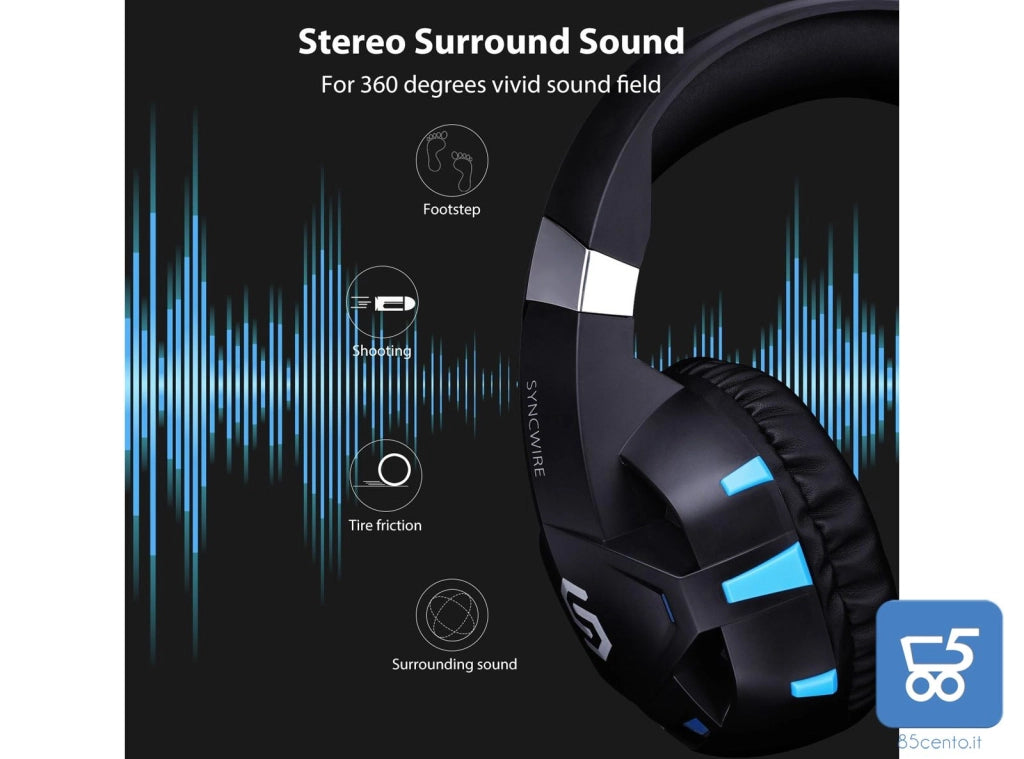 Syncwire Cuffie gaming PS4 PC Xbox One Laptop LX20 LX30 Nintendo Switch audio surround 7.1 con microfono e luce LED