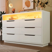CREDENZA LED 120x40x85 cm Bianca con 6 cassetti
