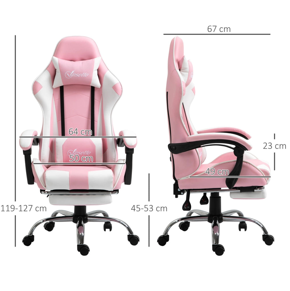 Sedia da gaming ergonomica rosa con poggiapiedi