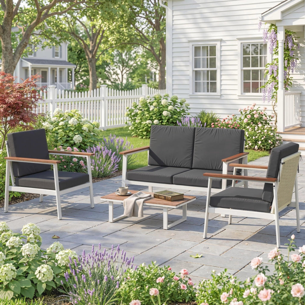 Set Divani Giardino 4 Posti con Poltrone e Tavolino ¨C zephmum ¨C Grigio
