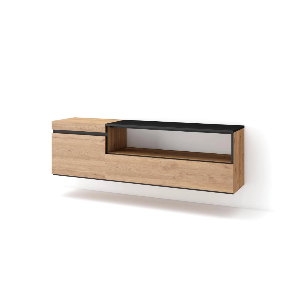Mobile TV Soggiorno, 150x35x45cm, Per TV fino a 65", da appendere, colore Rovere e nero RF2435