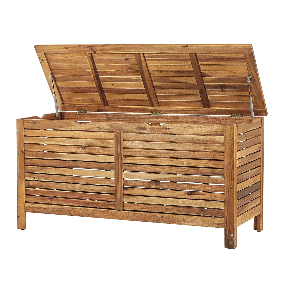 Cassa baule cesta da giardino in marrone chiaro di acacia 130 x 64 cm con coperchio per mobili da esterno