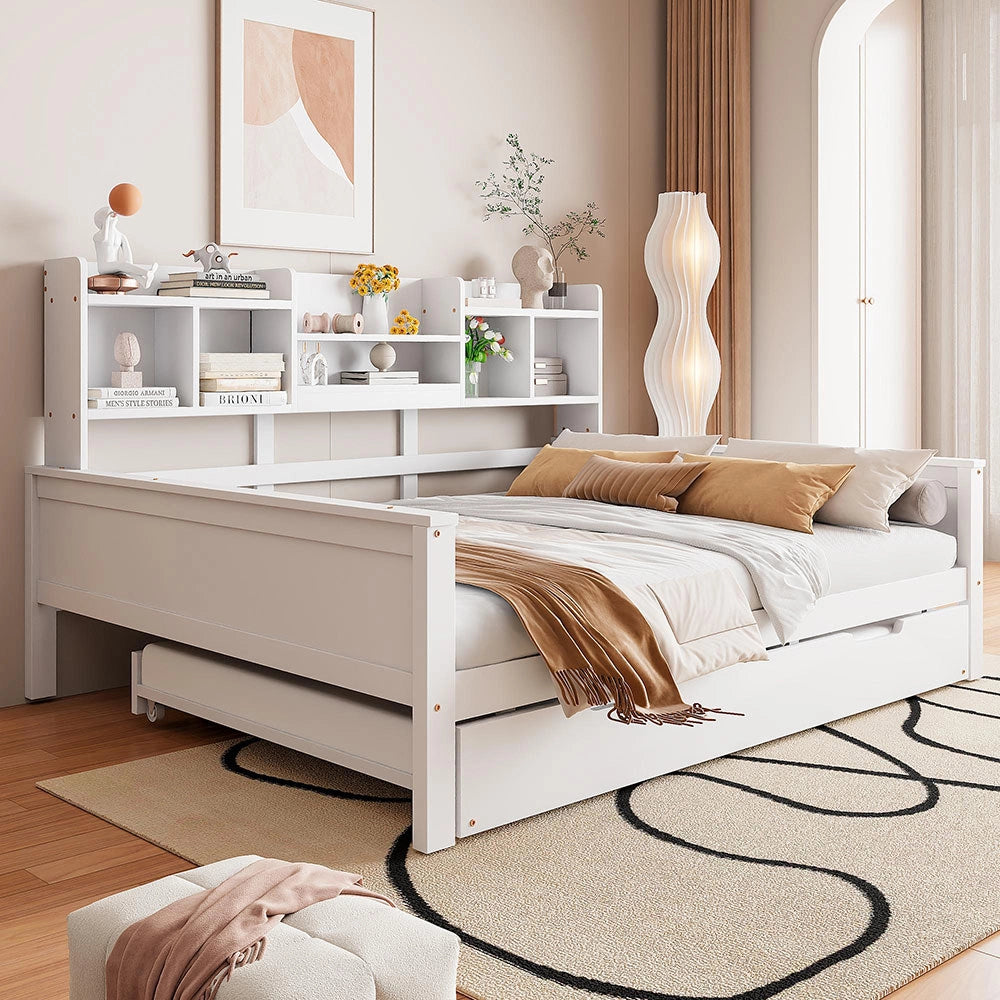 Divano letto estendibile 140x200cm - Xylo - bianco, scomparto, doghe