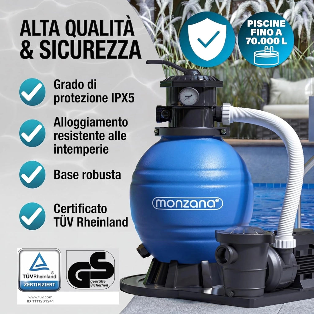 ® Pompa Filtro Piscina con Prefiltro Portata 15.900 l/h Sistema Filtraggio a Sabbia Depuratore per Piscine 60 L