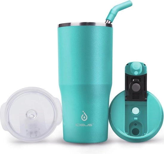 Bicchierino termico, 540 ml, bicchiere a doppia parete per caffè, acciaio inox, bicchiere per caffè, borsa da viaggio con coperchio ermetico e guaina, adatto per bevande calde e fredde (celeste)