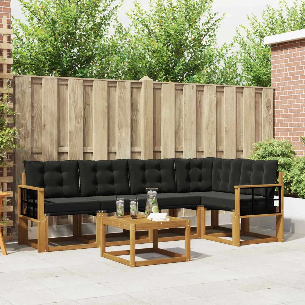 Set di divani da esterno con cuscino 6 pcs Naturale e Nero 3368695