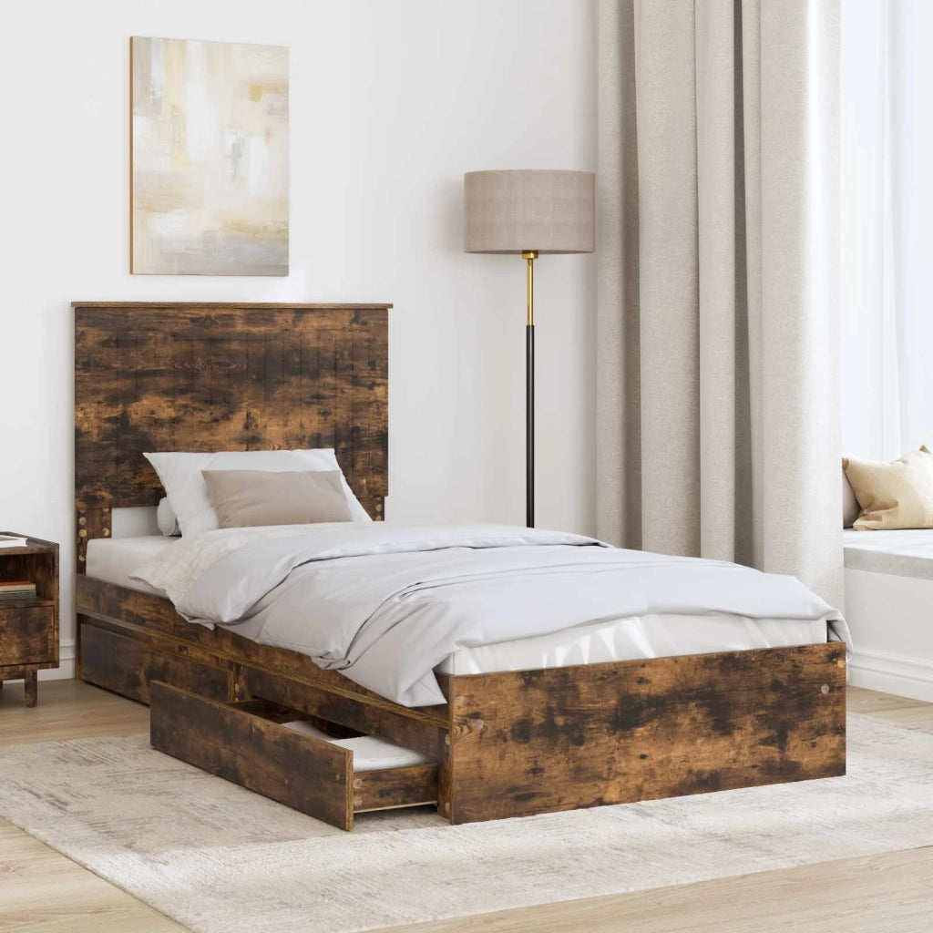 Letto con Contenitore Rovere fumé 90 x 200 cm Legno multistrato 3411247