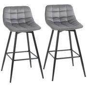 EasyComfort Set 2 Sgabelli Alti da Bar con Sedie Imbottite e Poggiapiedi Stile Nordico, con schienale in Velluto, 45x47x88cm, Grigio