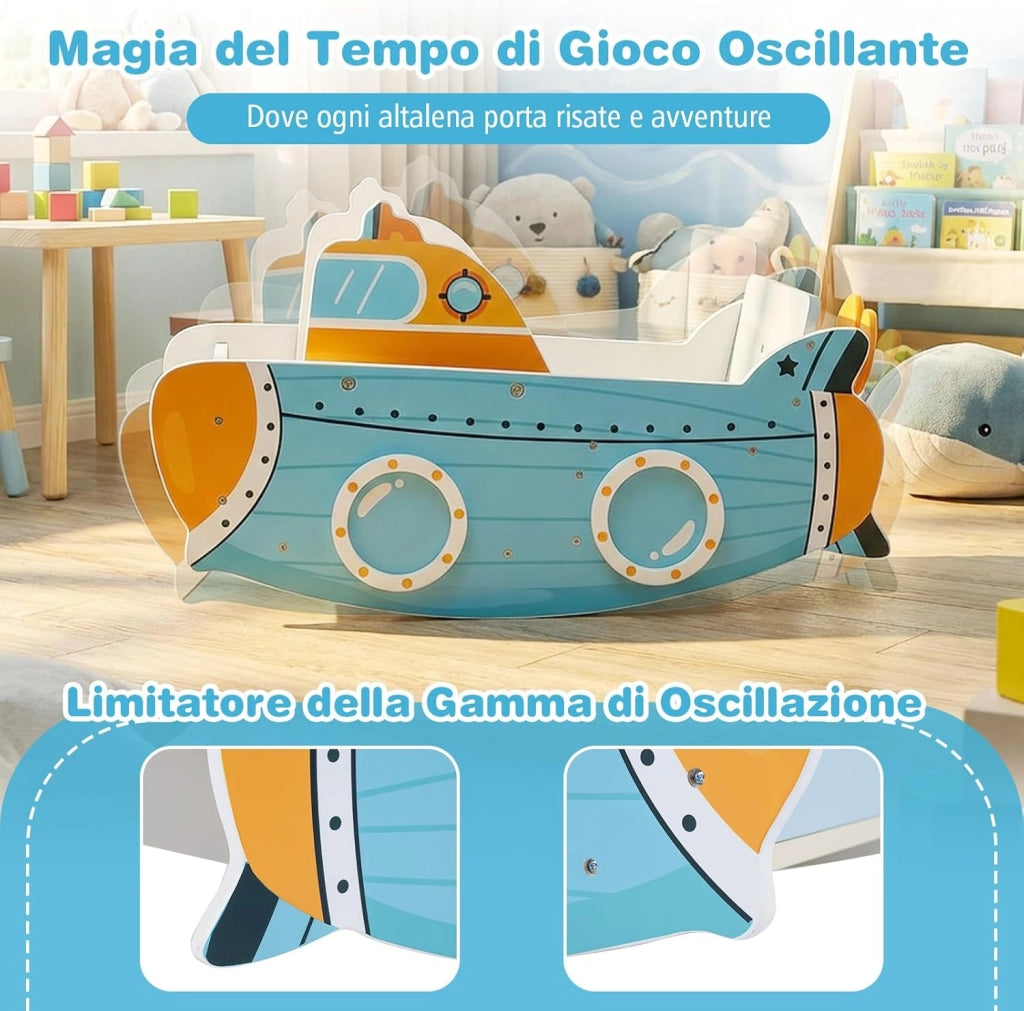 Cavallo a Dondolo per Bambini, Gioco a Dondolo a Tema Sottomarino da Interno con Elica Rotante, per Camerette Sale Giochi per Bambini 1+ Anni