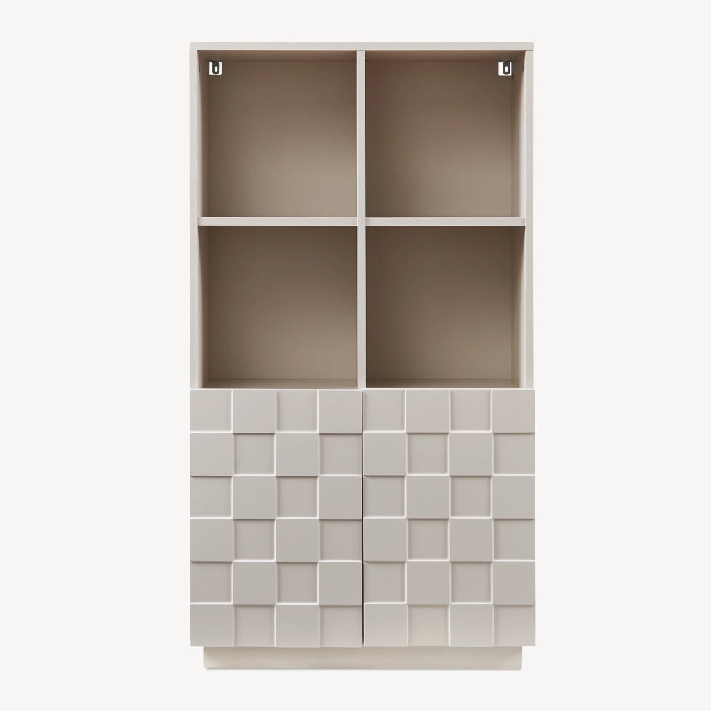 Armadio Comò Alto Bopibobro a 2 Ante Credenza con 4 Ripiani Aperti e 4 Vani Chiusi 118 x 64 x 30 cm - Beige [en.casa]