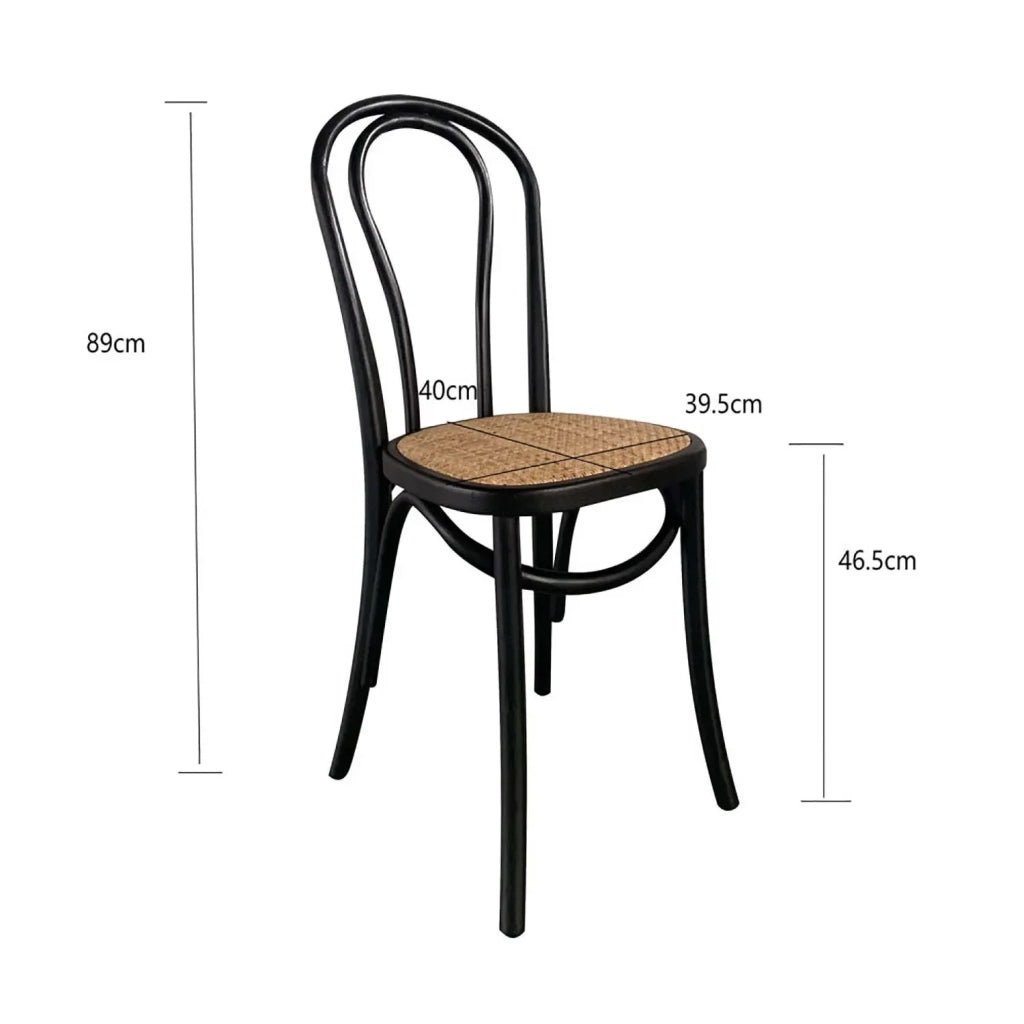LÚZETE - SEDIA IN LEGNO DI BETULLA NERA CON SEDILE IN RATTAN NATURALE AKIRA