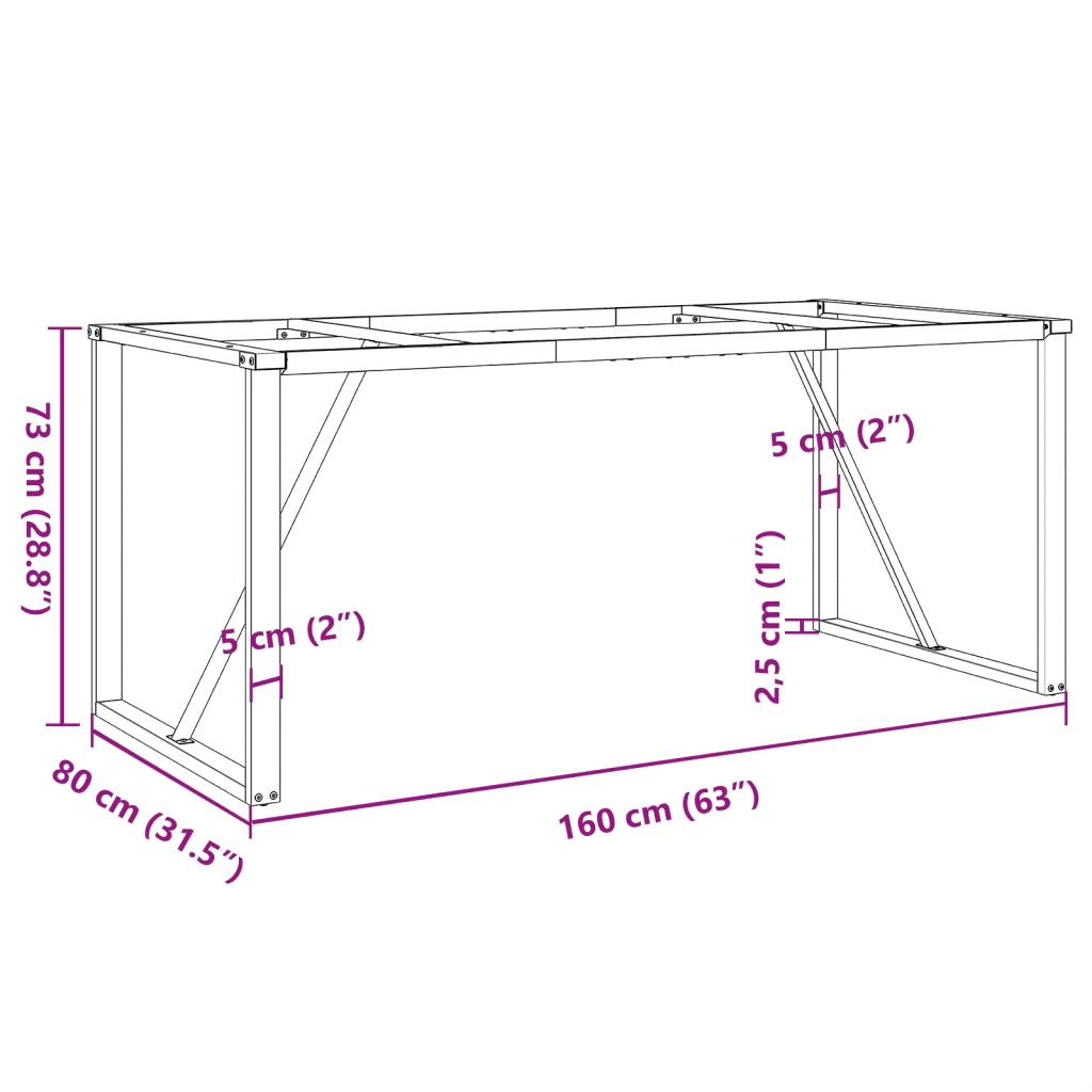 Telaio Gambe a O per Tavolo da Pranzo 160x80x73 cm in Acciaio