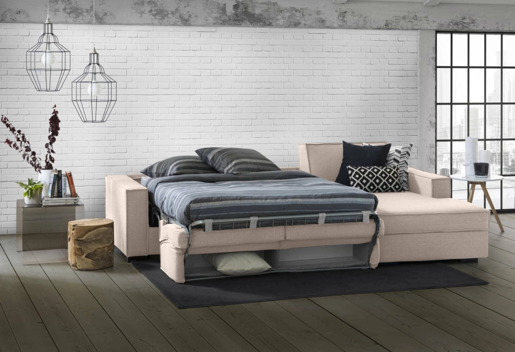 Afar, Divano Letto con Penisola Sfoderabile Made in Italy, 260x95 cm Grigio Tortora
