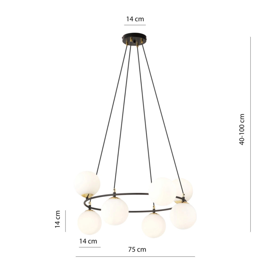 Lampadario sospeso Azura 8 luci nero opale Emibig 1295/8