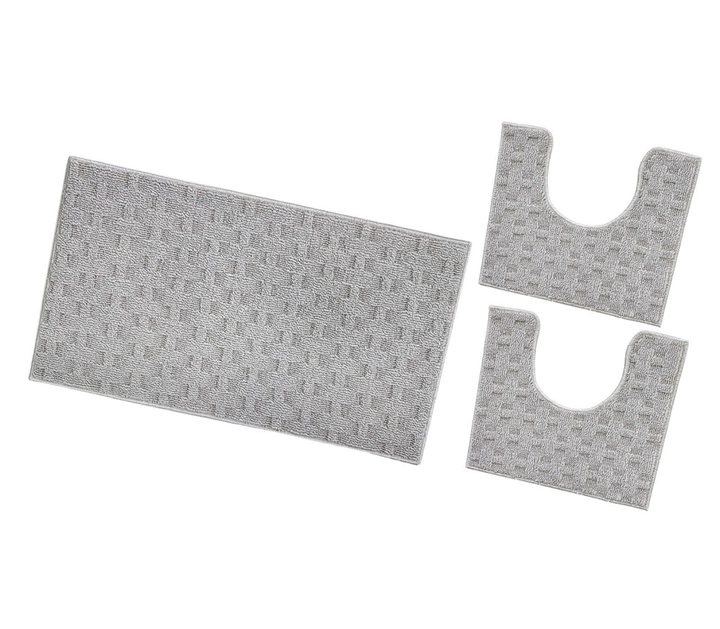 Tappeto Bagno Morbido Assorbente Antiscivolo 3D Intrecciato Lavabile Set 3 Pezzi Grigio