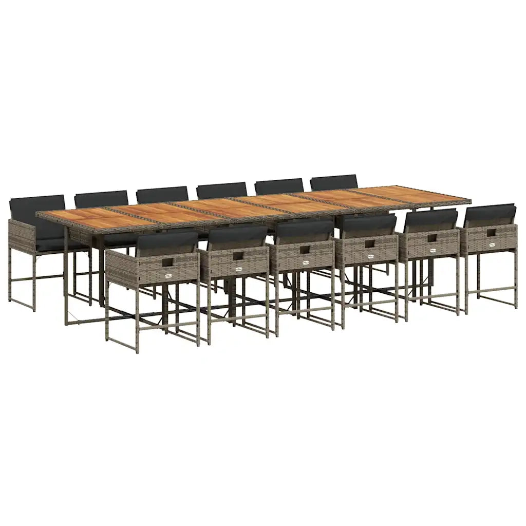 Set da Pranzo da Giardino 13pz con Cuscini Grigio in Polyrattan 3211310
