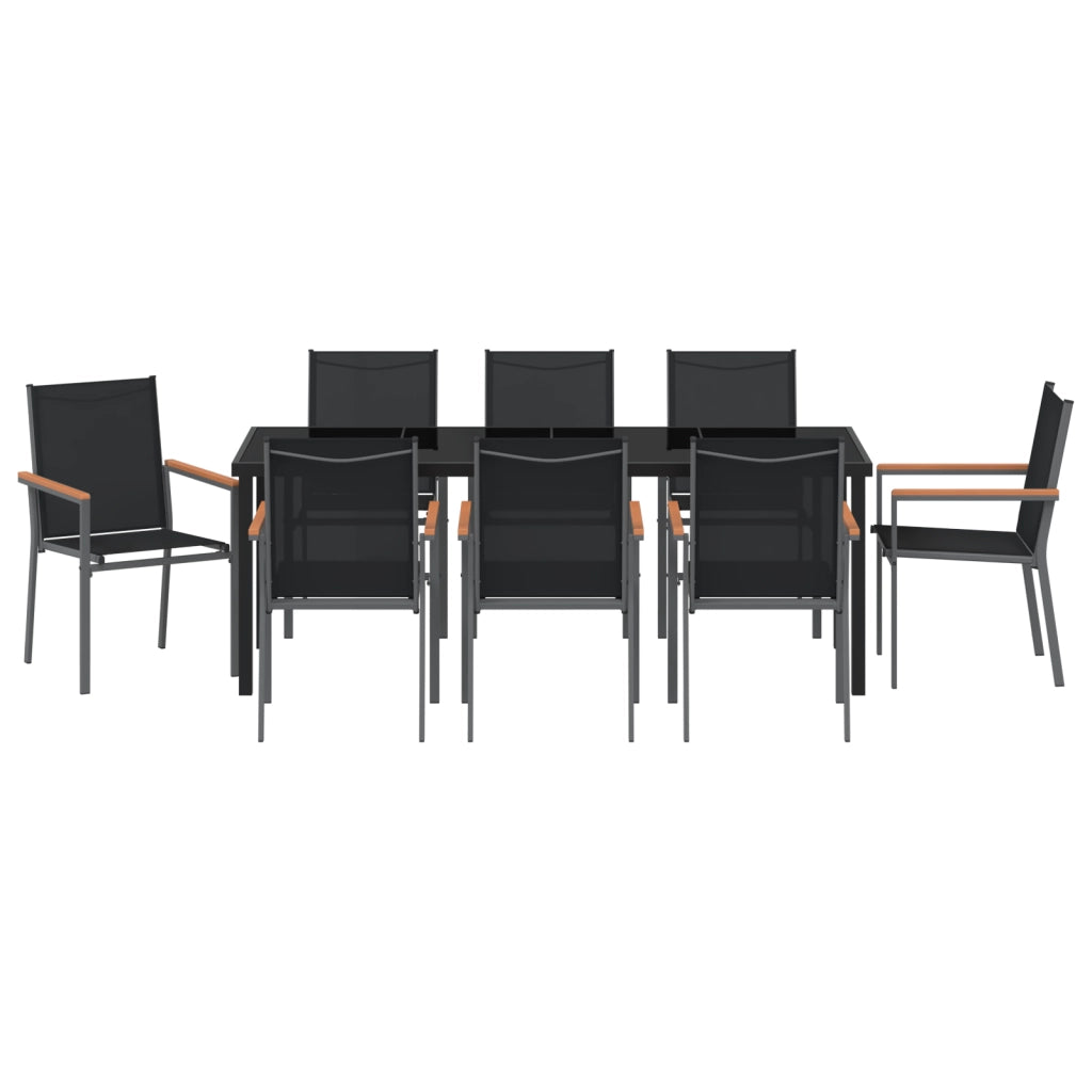 Set da pranzo da giardino 9 pezzi in Textilene e acciaio nero