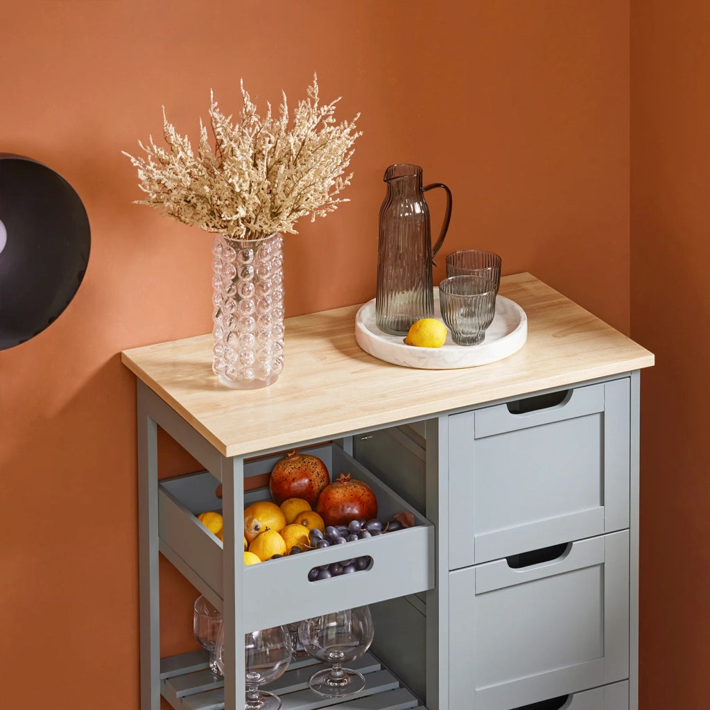Carrello Cucina Credenza da Cucina o Bagno con 3 cassetti e 1 Cestino L68*P38*A85 cm colore grigio FKW79-HG