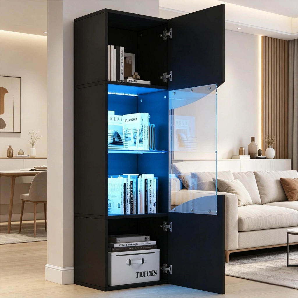 Vetrina lucida, illuminazione a LED, ante in vetro, 35 x 50 x 165 cm, nero
