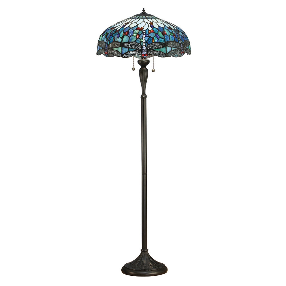 Lampada da terra Tiffany vetrata Dragonfly Blue 2xE27 60W