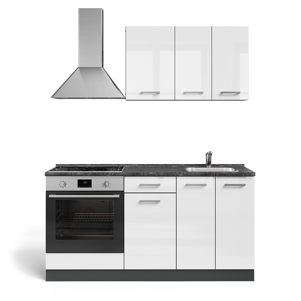 Vicco Cucina completa Bianco lucido/antracite 160 cm con colonna forno senza piano di lavoro