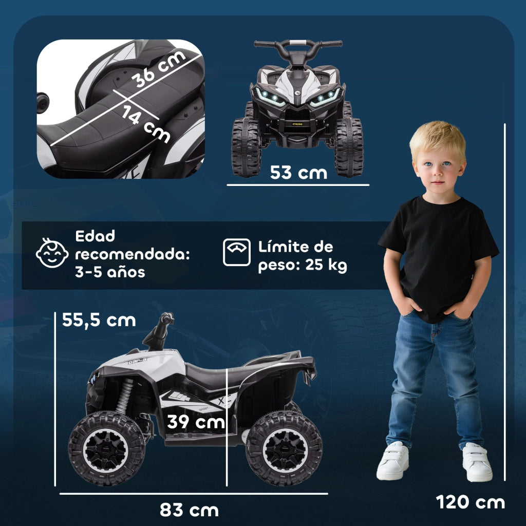 Quad Elettrico Bambini 3-5 Anni ¨C zephmum ¨C Nero e Bianco 83x53x55.5 cm