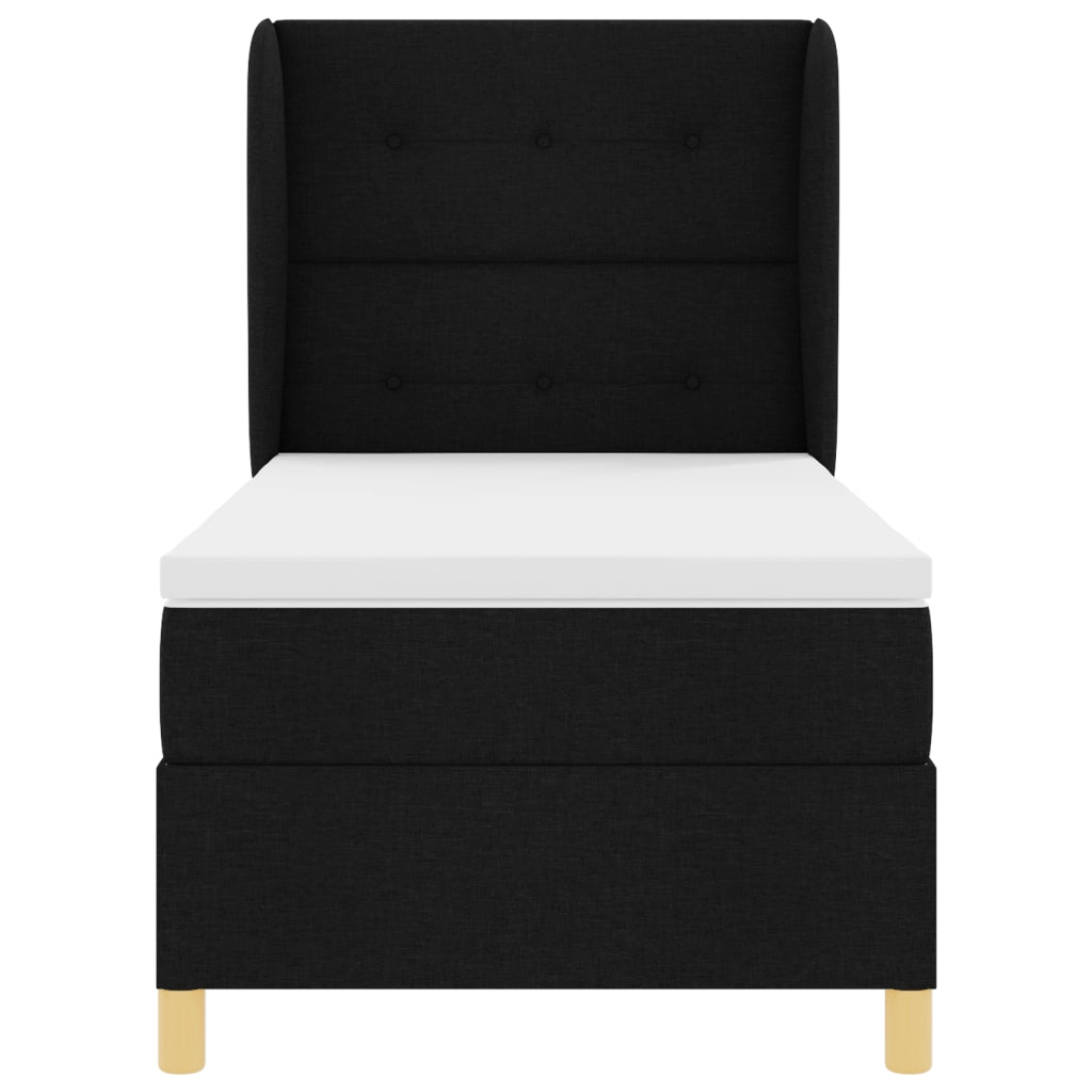 Letto Box Spring con Materasso Nero 80x200 cm in Tessuto
