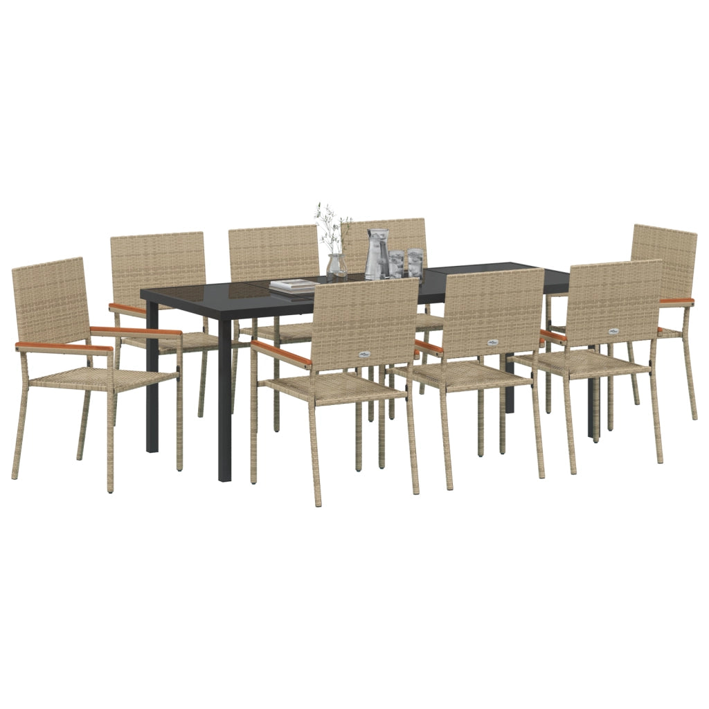 Set da Pranzo da Giardino da 9 Pezzi Beige Poly Rattan