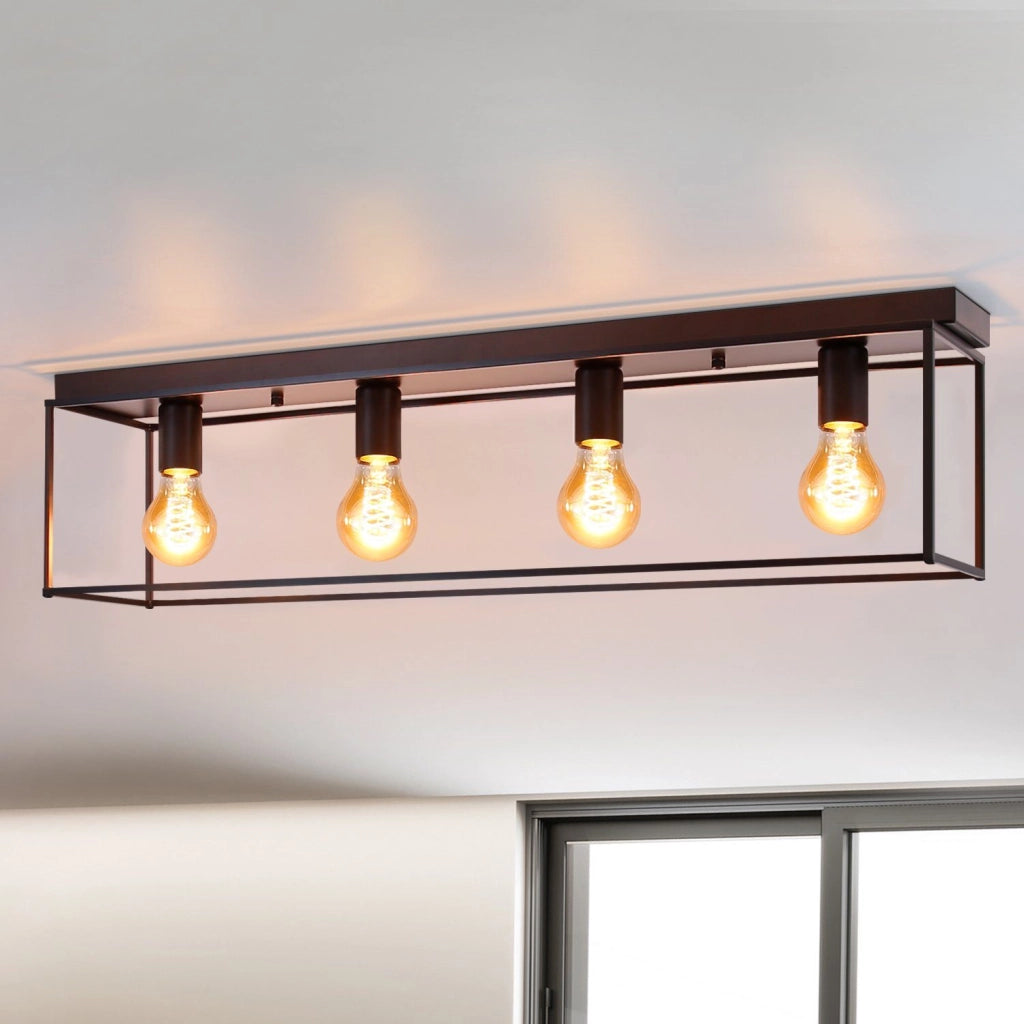 ZMH Lampada da soffitto industriale retrò nera 4 teste E27 con lampadine per camera letto soggiorno cucina corridoio