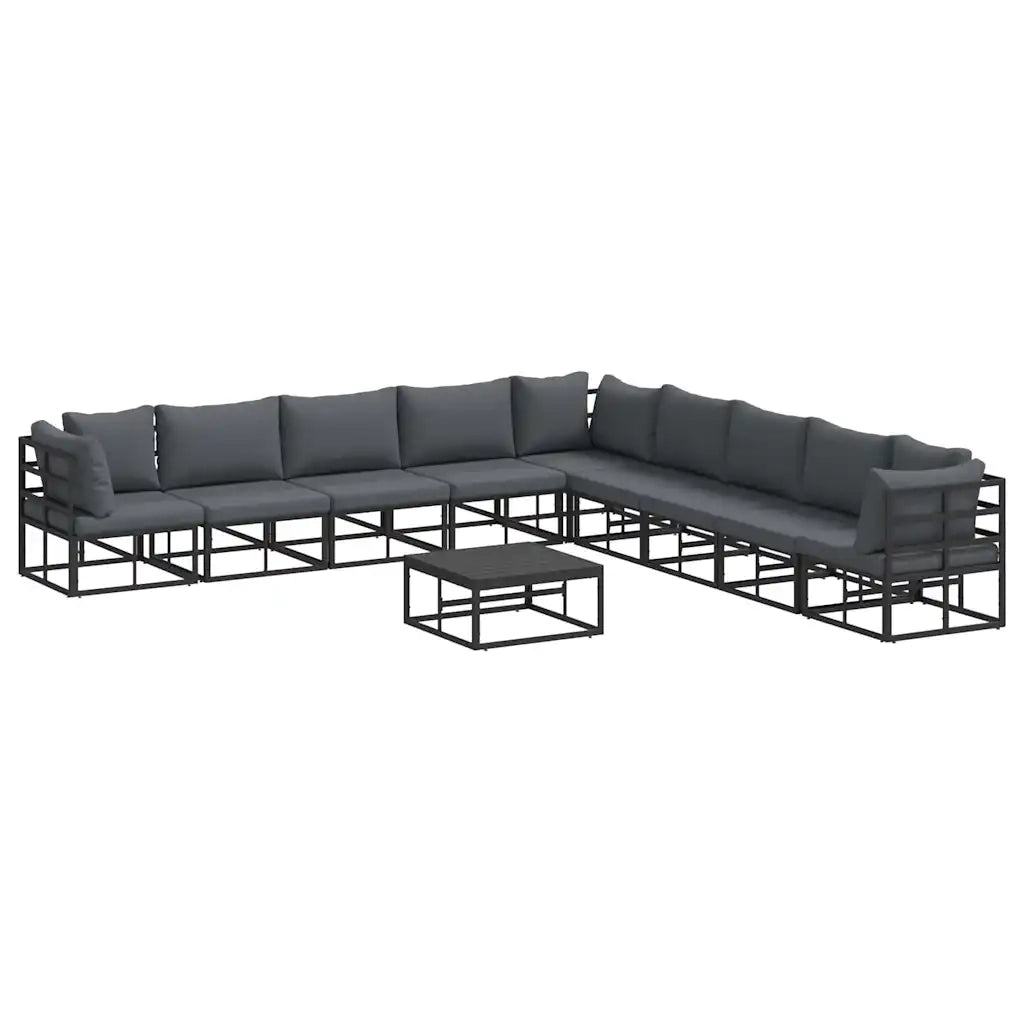 vidaXL Set Divano da Giardino con cuscino 10 pcs Nero Alluminio