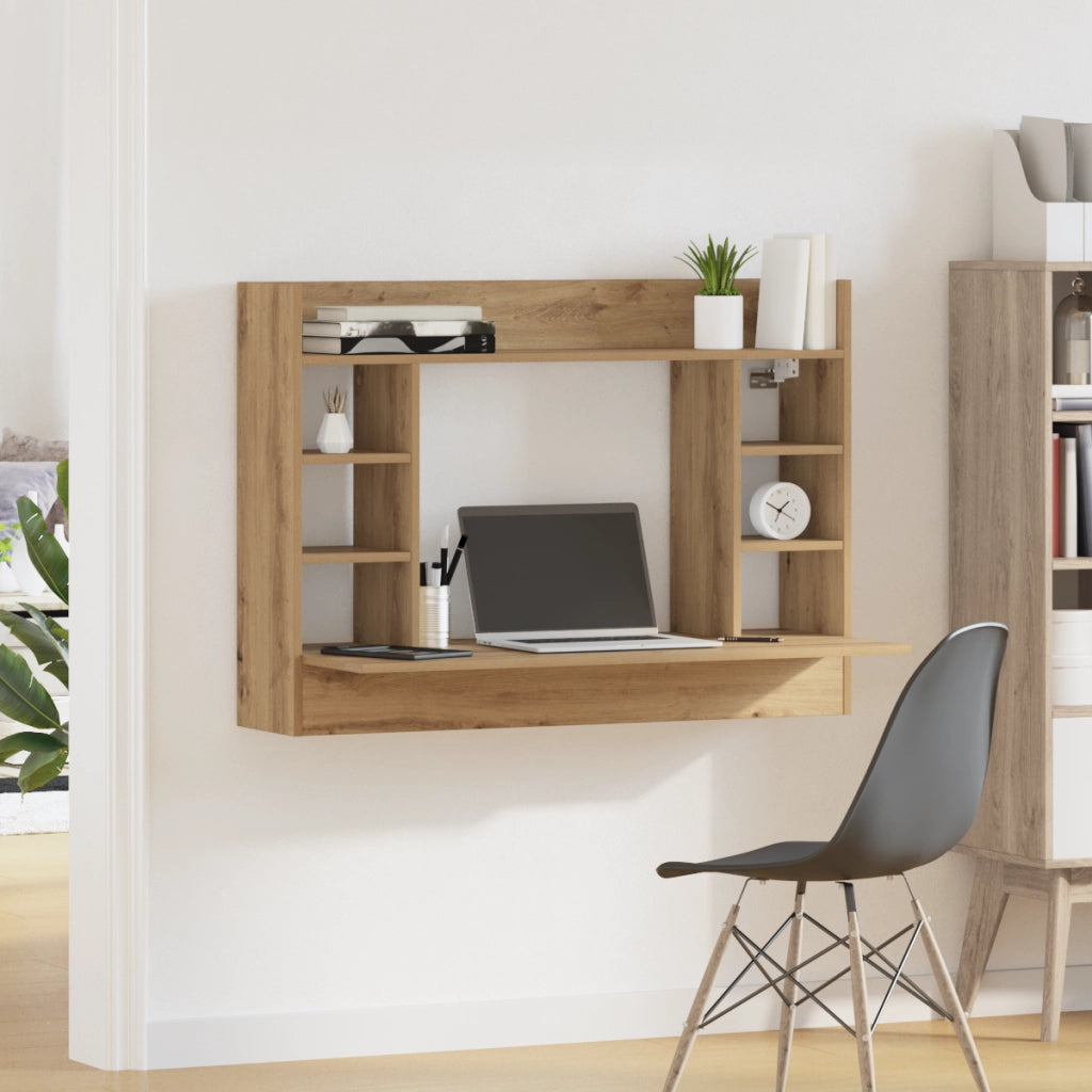 Scrivania a Muro in Rovere Artigianale 105x48x75 cm in Legno Ingegnerizzato