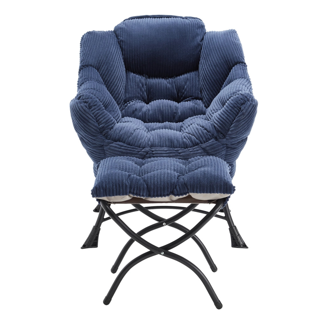 poltrona relax con pouf; tasca laterale e braccioli; in acciaio; blu navy