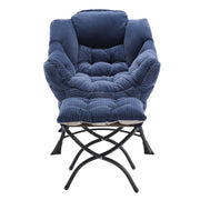 poltrona relax con pouf; tasca laterale e braccioli; in acciaio; blu navy