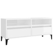 Mobile TV multimediale mensola TV credenza TV sala da pranzo soggiorno camera da letto finitura lucida 100 x 34,5 x 44,5 cm legno ingegnerizzato bianco 02_0026972