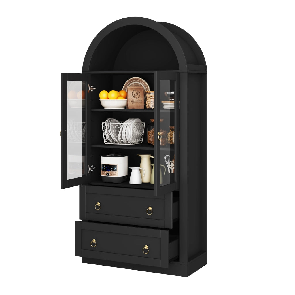 Armadio contenitore ad arco nero 80x36x170 cm con ante in vetro e ripiani regolabili