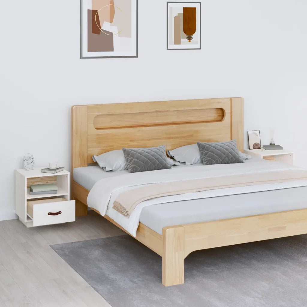 Set di 2 Comodini | Armadio da Notte | Mobiletto da notte Bianco 40x34x45 cm in Legno Massello di Pino