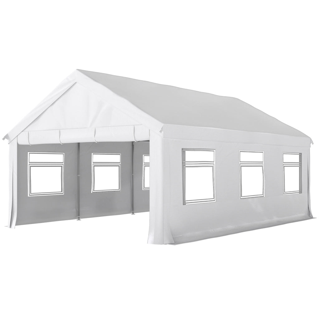 Gazebo da Giardino 4x6 m con Pannelli Laterali, 6 Finestre e Doppio Ingresso, in Acciaio Galvanizzato, Bianco