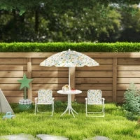 Set da Giardino per Bambini 2-5 Anni con Tavolino Rotondo, 2 Sedie Pieghevoli e un Ombrellone, Bianco