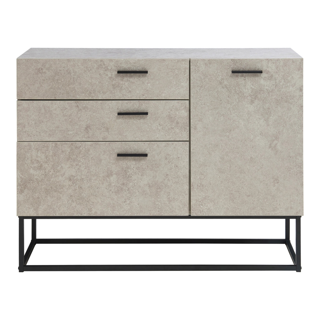 Comò Lavangen con Anta e 3 Cassetti 75 x 100 x 35 cm Nero / Effetto Cemento Chiaro [en.casa]