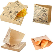 100 pezzi di carta per panino - 15 x 15 cm carta per formaggio - 2 disegni - carta da forno - carta di giornale per confezione di biscotti, patatine o panini