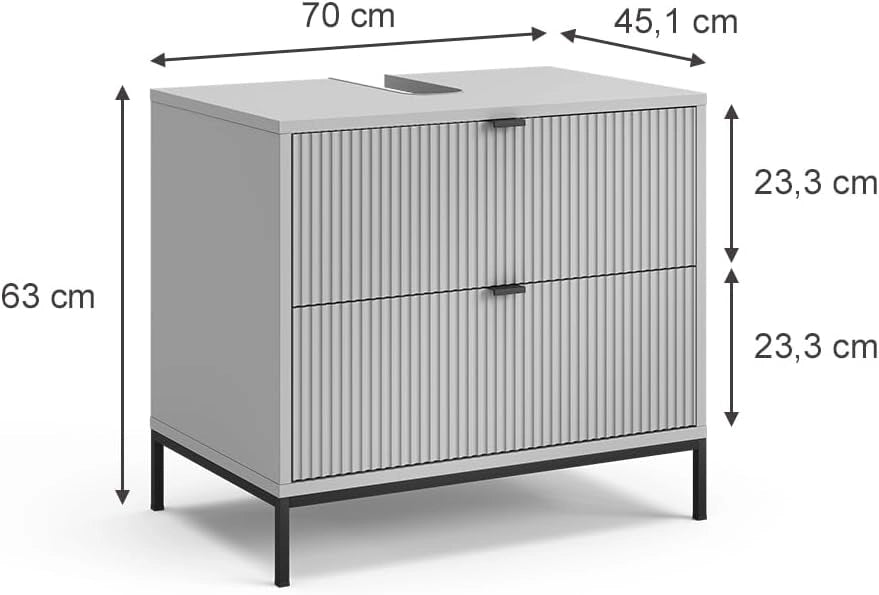 Mobile sottolavabo per bagno Eliza, Grigio, 70 x 63 cm Con 2 cassetti estraibili
